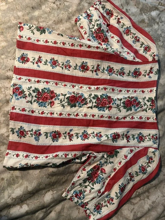 Sezane Floral Striped Square-Neck Top in Red and Cream - Picture 4 of 5